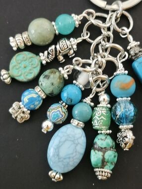 Southwest Boho Purse Charm or Keychain Jasper Agate Stone Glass Handcrafted